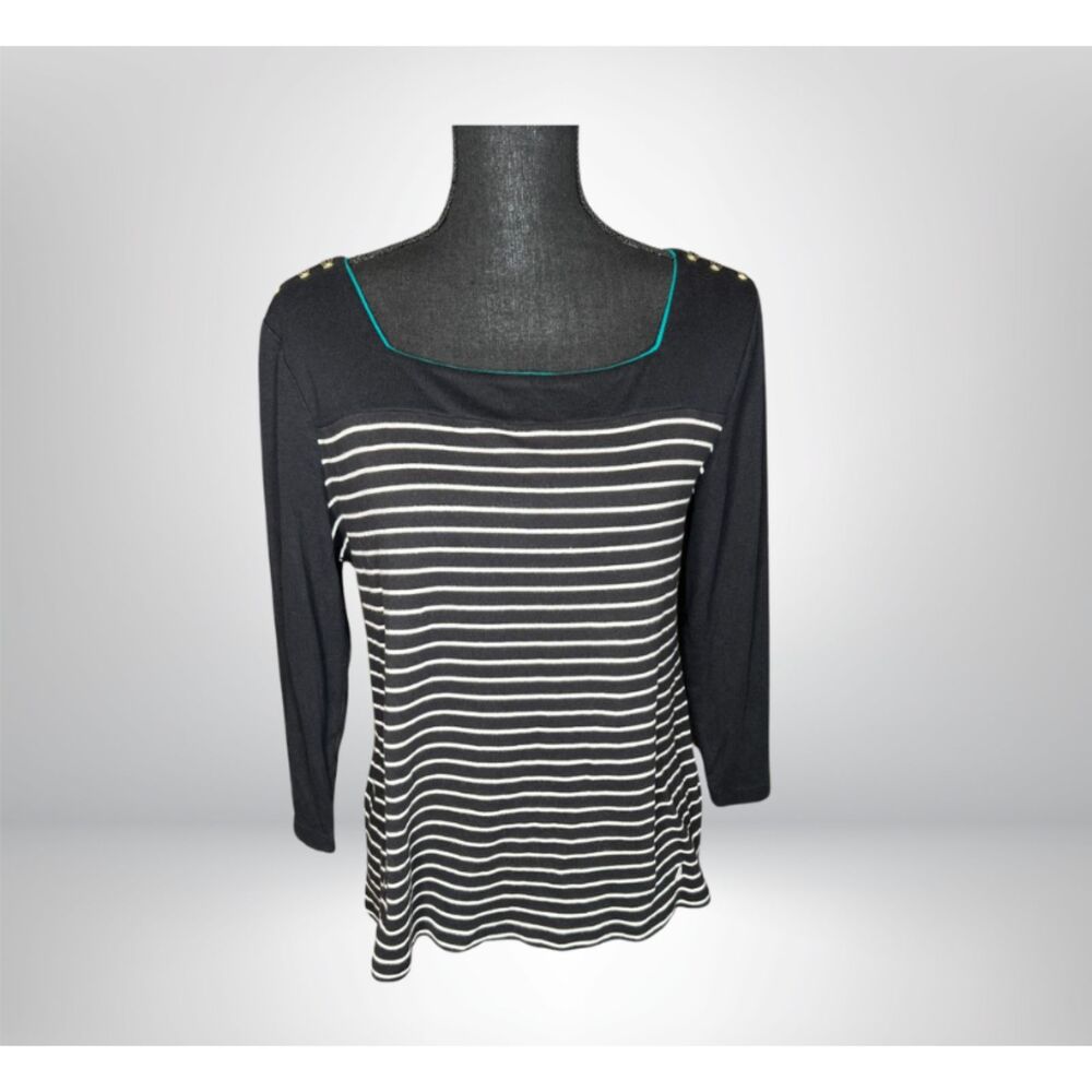 Nautica Blue White Stripes 3/4 Sleeves Blouse (XL)